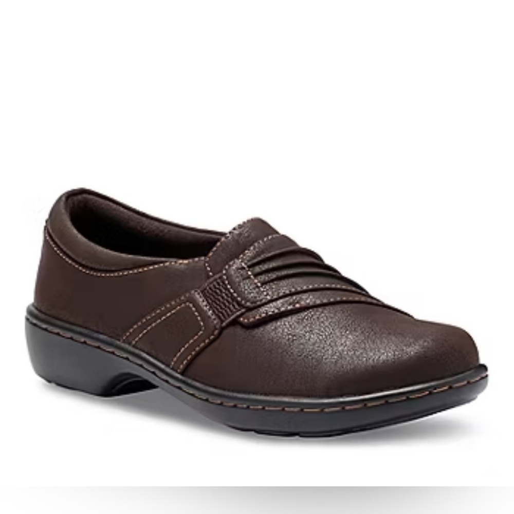 Eastland Piper Slip-On Shoes - Brown - Pleated Detailing - Size 11